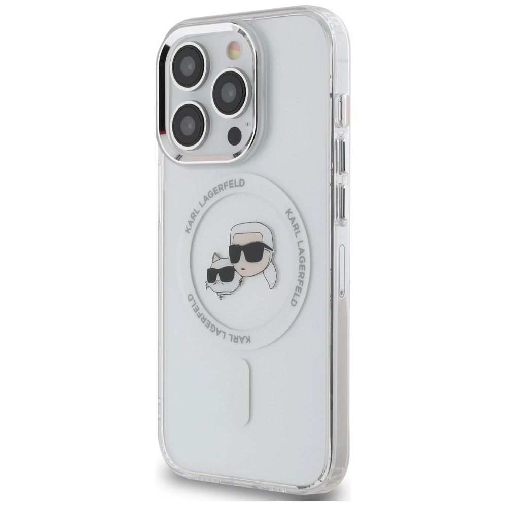 Etui Karl Lagerfeld IML Metal Karl&Choupette Head MagSafe do iPhone14 Pro Biały