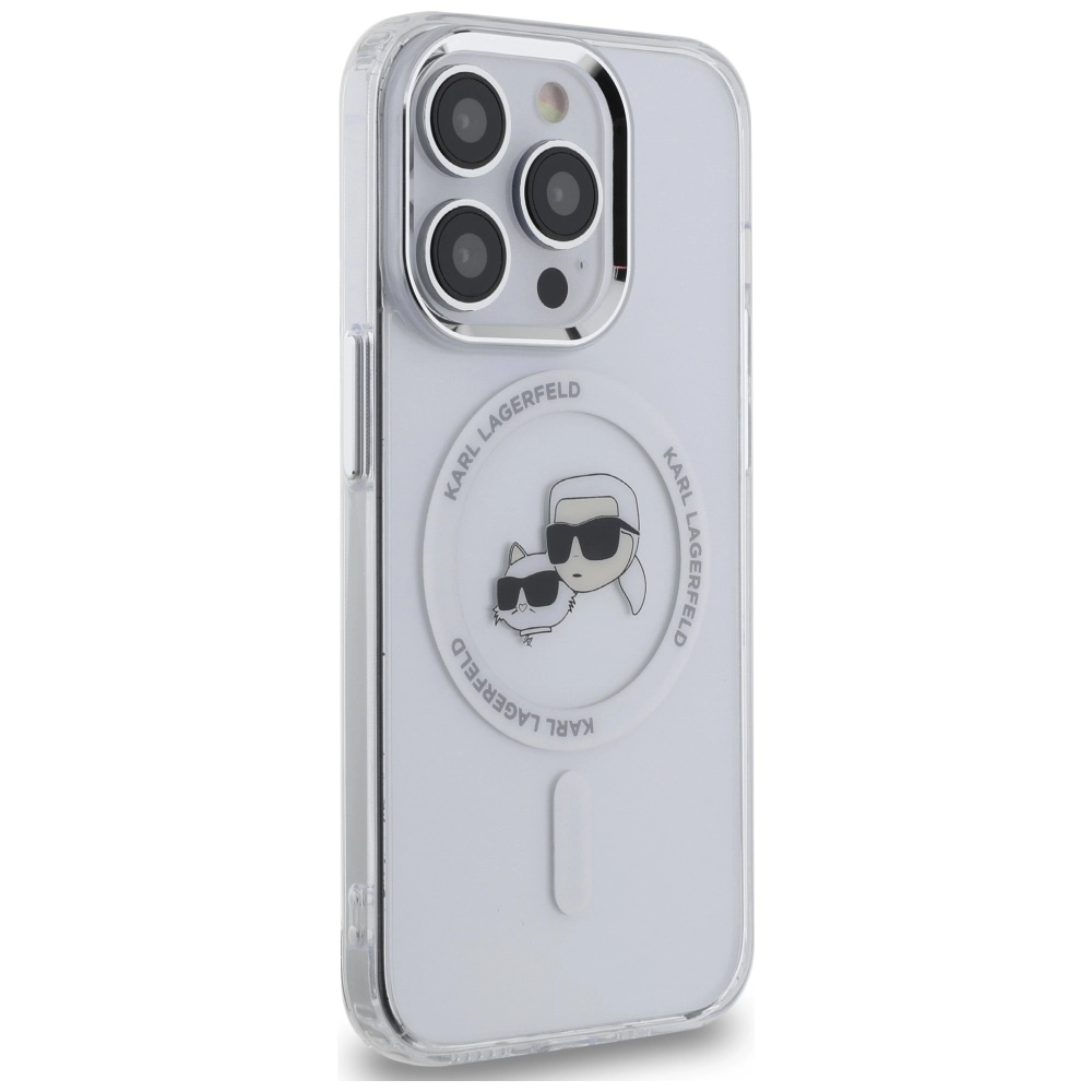 Etui Karl Lagerfeld IML Metal Karl&Choupette Head MagSafe do iPhone14 Pro Biały