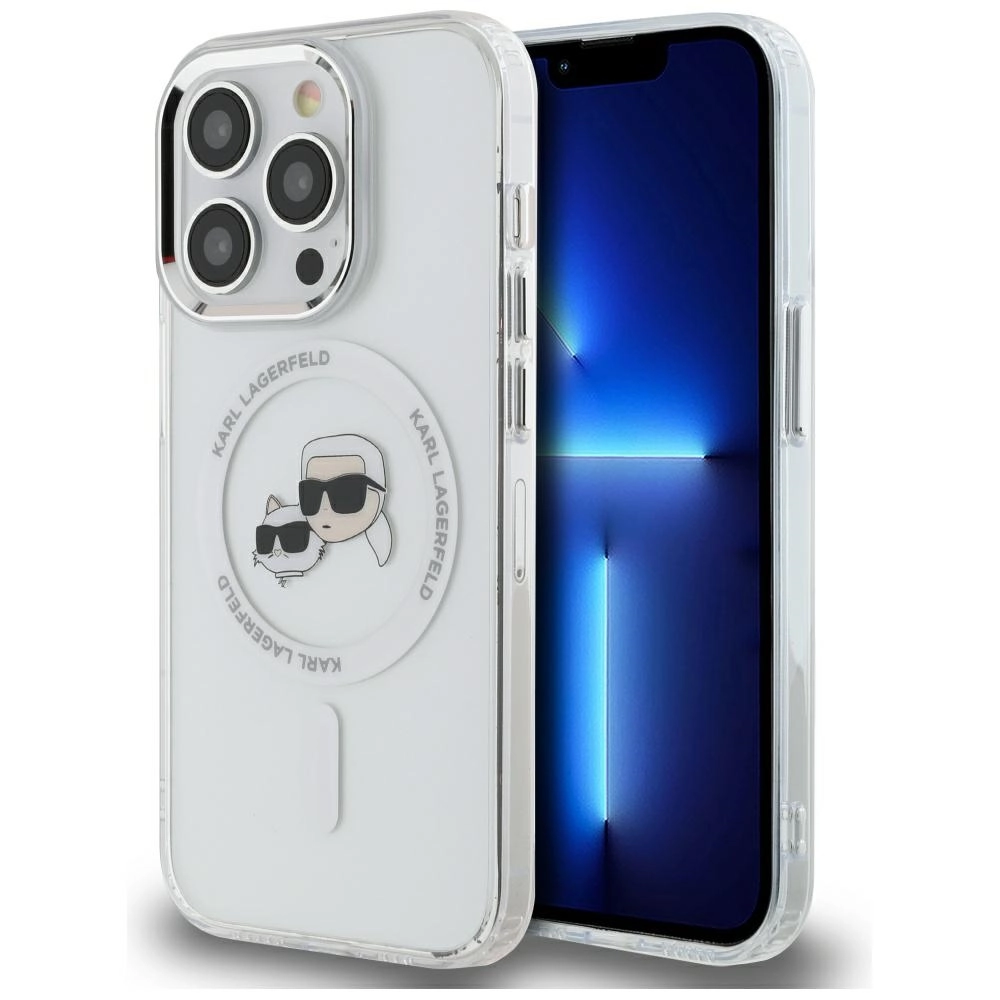 Etui Karl Lagerfeld IML Metal Karl&Choupette Head MagSafe do iPhone14 Pro Biały