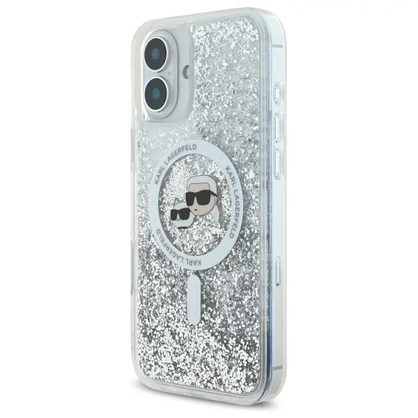 Etui Karl Lagerfeld Liquid Glitter Karl&Choupette Head MagSafe do iPhone 16 Przezroczysty