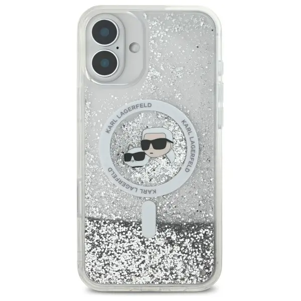 Etui Karl Lagerfeld Liquid Glitter Karl&Choupette Head MagSafe do iPhone 16 Przezroczysty