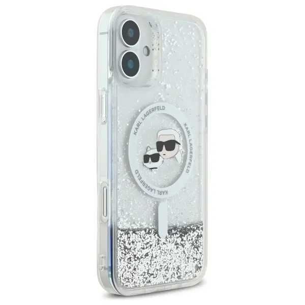 Etui Karl Lagerfeld Liquid Glitter Karl&Choupette Head MagSafe do iPhone 16 Przezroczysty