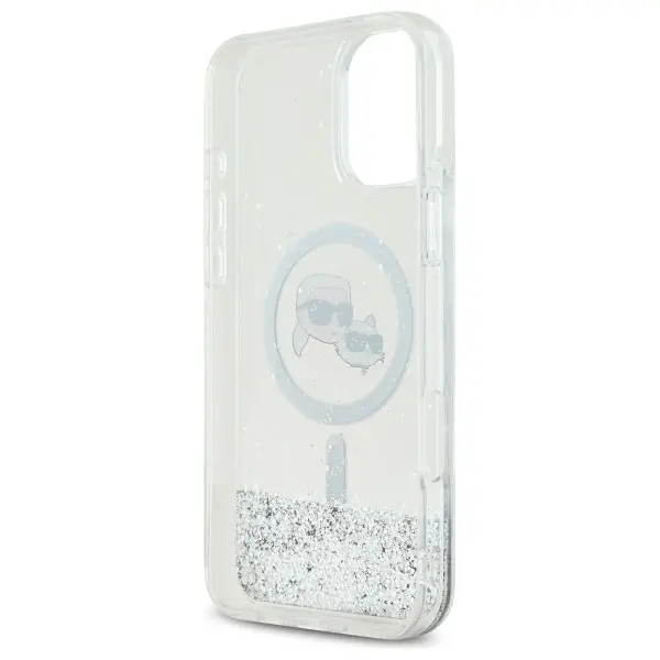 Etui Karl Lagerfeld Liquid Glitter Karl&Choupette Head MagSafe do iPhone 16 Przezroczysty