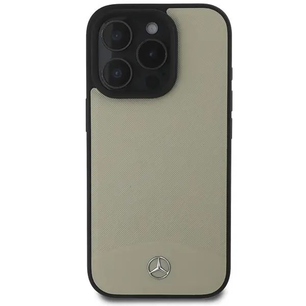 Etui Mercedes-Benz Textured and Plain Leather MagSafe do iPhone 16 Pro Max Beżowy