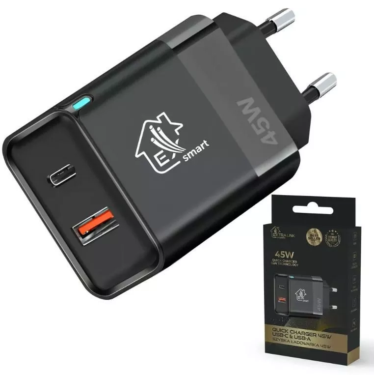 Ładowarka sieciowa Extralink Smart Life Fast Charger USB-C 45W GaN Czarny