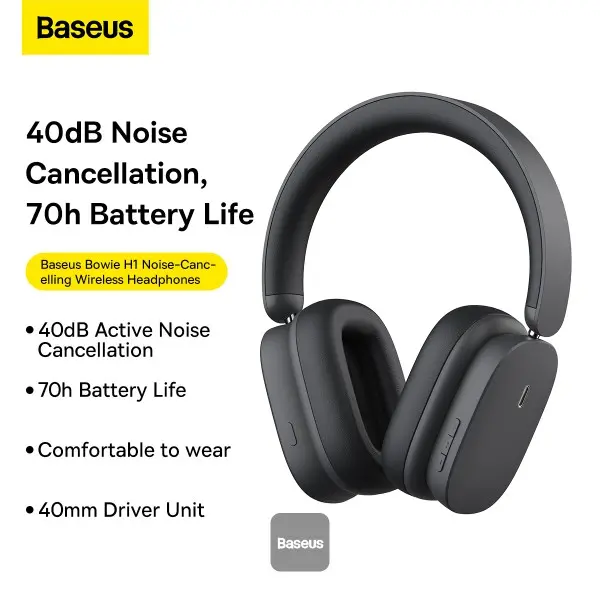 Słuchawki bezprzewodowe Baseus Bowie H1 ANC Nauszne Bluetooth 5.2 Szary