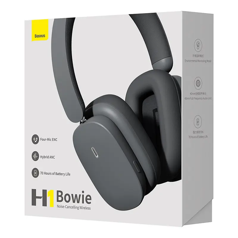 Słuchawki bezprzewodowe Baseus Bowie H1 ANC Nauszne Bluetooth 5.2 Szary
