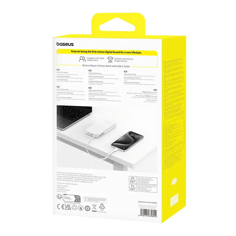 Powerbank Baseus Bipow 2 Digital Display 20000mAh 20W Biały