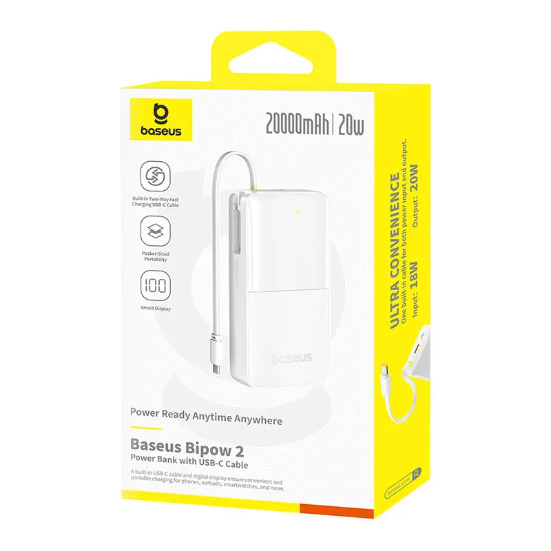 Powerbank Baseus Bipow 2 Digital Display 20000mAh 20W Biały