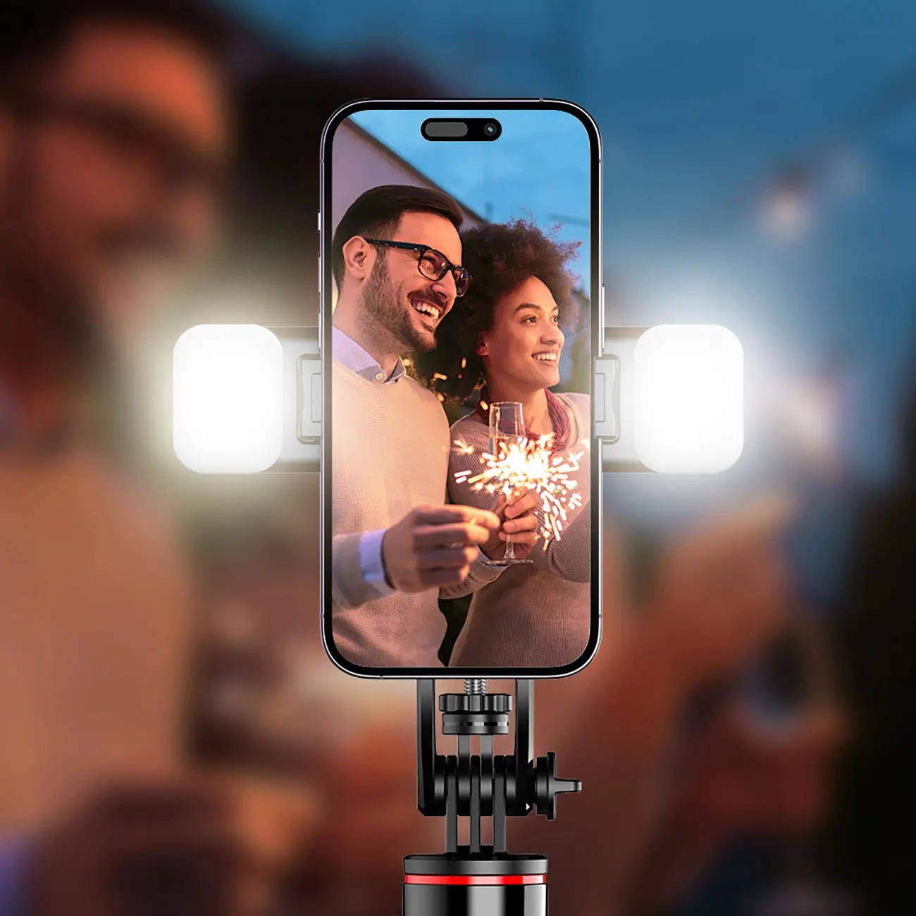 Selfie stick Hurtel WC13YDS 1,3m z podwójną lampą Czarno-srebrny