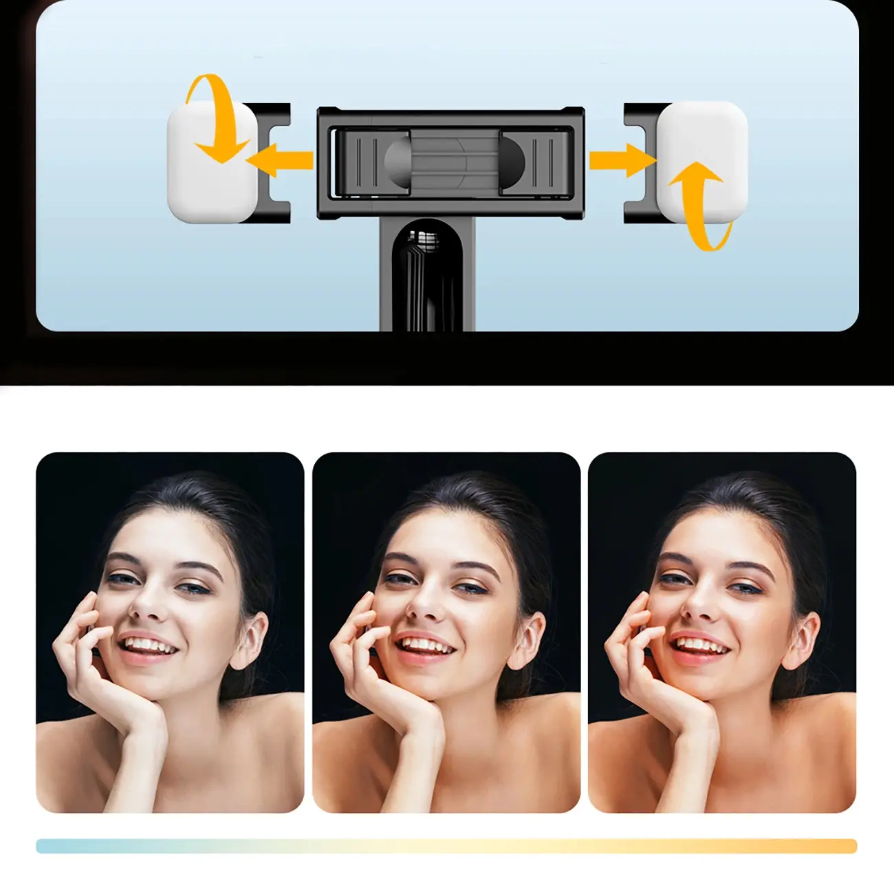 Selfie stick Hurtel WC13YDS 1,3m z podwójną lampą Czarno-srebrny