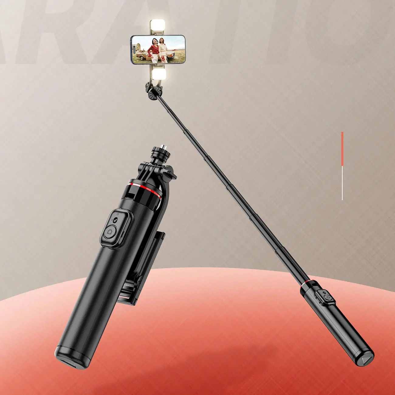 Selfie stick Hurtel WC12YDS 1,3m z podwójną lampą Czarny