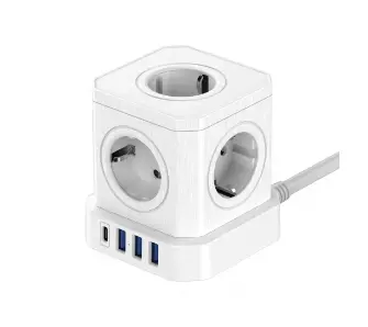 Kostka Newell NL4385 GaN Power Cube 9w1 5 gniazda 3x USB-A, 1x USB-C, 1,5m Biały