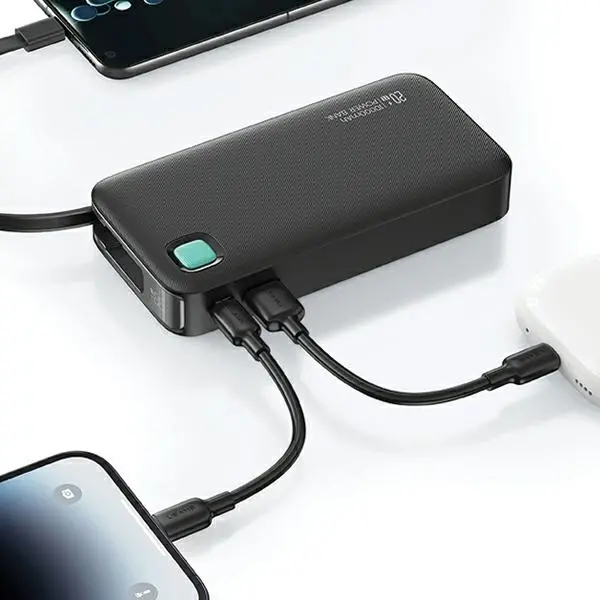 Powerbank USAMS US-CD224 Ze zwijanym kablem USB-C Retractable 10000mAh PD20W Fast Charge XY Series Fioletowy