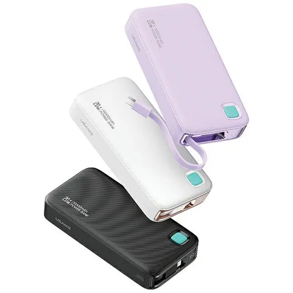 Powerbank USAMS US-CD224 Ze zwijanym kablem USB-C Retractable 10000mAh PD20W Fast Charge XY Series Fioletowy