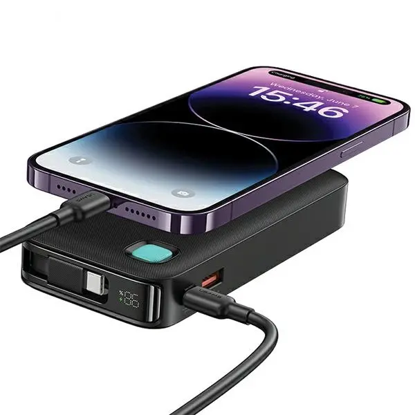 Powerbank USAMS US-CD224 Ze zwijanym kablem USB-C Retractable 10000mAh PD20W Fast Charge XY Series Fioletowy
