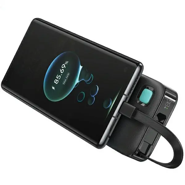 Powerbank USAMS US-CD224 Ze zwijanym kablem USB-C Retractable 10000mAh PD20W Fast Charge XY Series Fioletowy