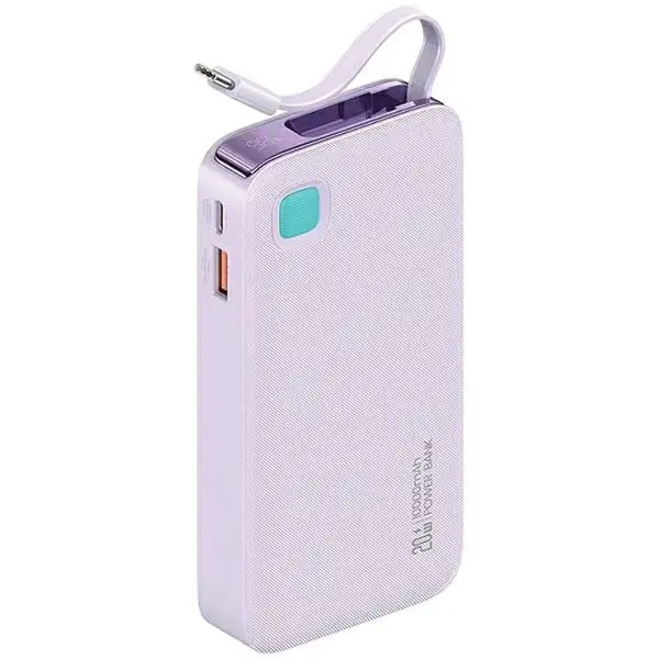 Powerbank USAMS US-CD224 Ze zwijanym kablem USB-C Retractable 10000mAh PD20W Fast Charge XY Series Fioletowy