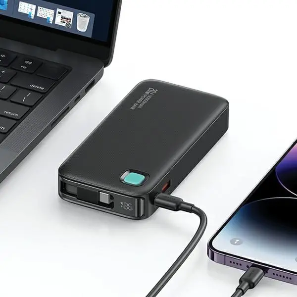 Powerbank USAMS US-CD224 Ze zwijanym kablem USB-C Retractable 10000mAh PD20W Fast Charge XY Series Fioletowy