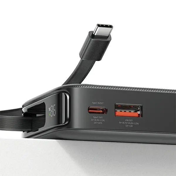 Powerbank USAMS US-CD224 Ze zwijanym kablem USB-C Retractable 10000mAh PD20W Fast Charge XY Series Fioletowy