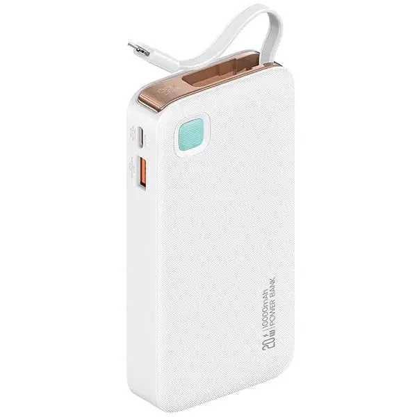 Powerbank USAMS US-CD225 Ze zwijanym kablem Lightning Retractable 10000mAh PD 20W Fast Charge XY Series Biały