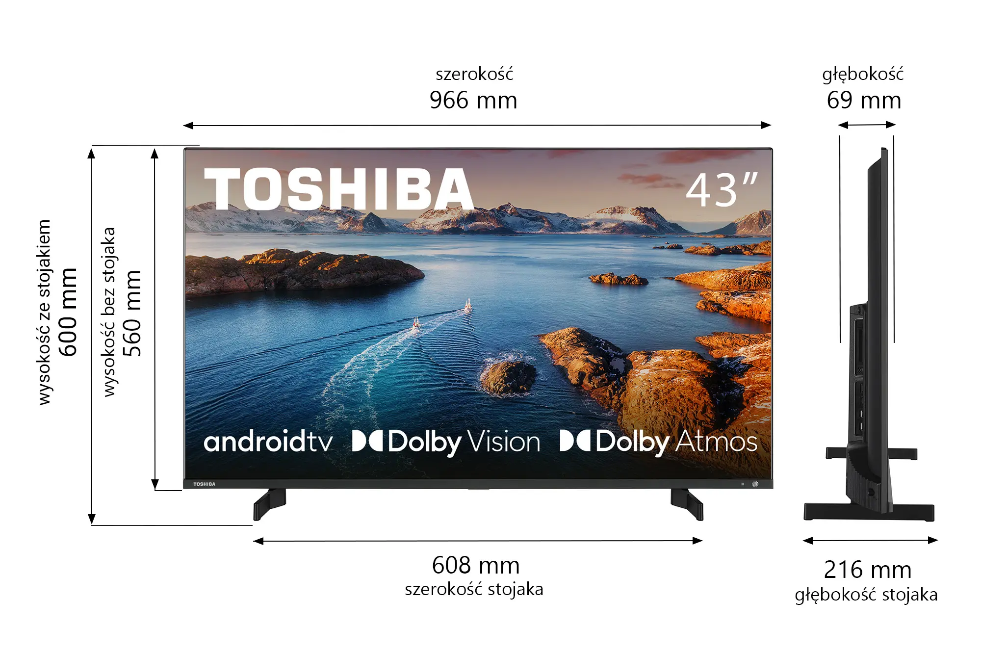 Telewizor Toshiba 43UA5D63DG  43" LED 4K Android TV Dolby Vision Dolby Atmos HDMI 2.1 DVB-T2