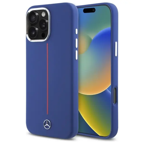 Etui Mercedes-Benz Silicone Red Stripe MagSafe do iPhone 16 Pro Max Granatowy