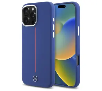 Etui Mercedes-Benz Silicone Red Stripe MagSafe do iPhone 16 Pro Max Granatowy