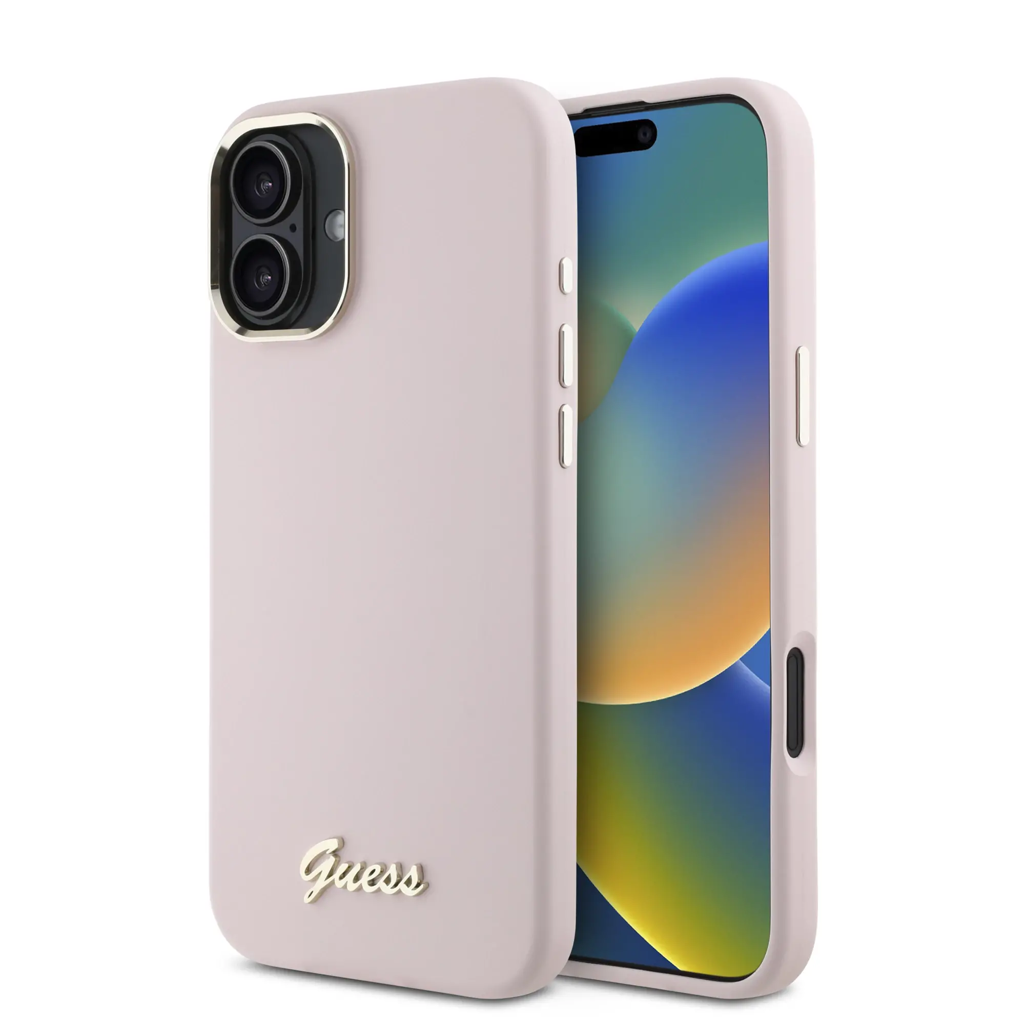 Etui Guess Silicone Script Metal Logo & Frame do iPhone 16 Różowy