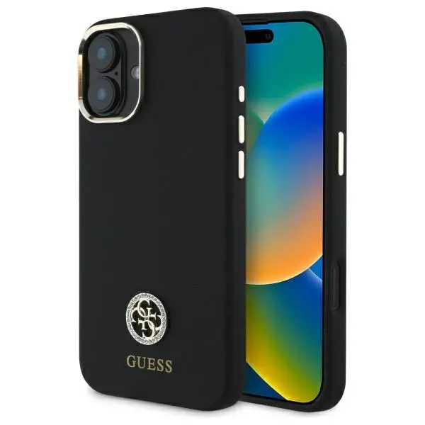Etui Guess Silicone Logo Strass 4G do iPhone 16 Czarny