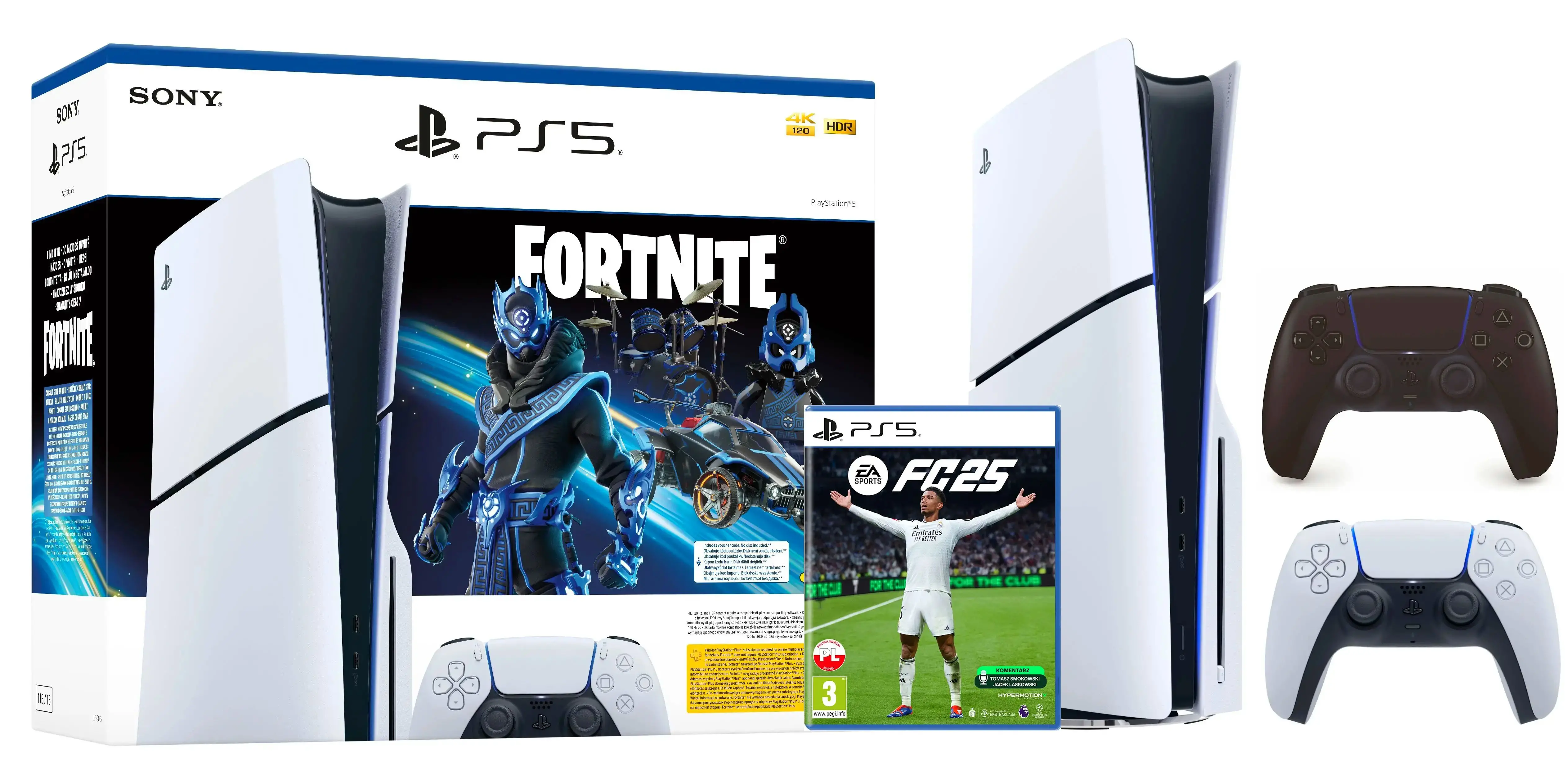 Konsola Sony PlayStation 5 Slim D Chassis (PS5) 1TB z napędem Fortnite Cobalt + Dodatkowy Pad Czarny + EA SPORTS FC 25