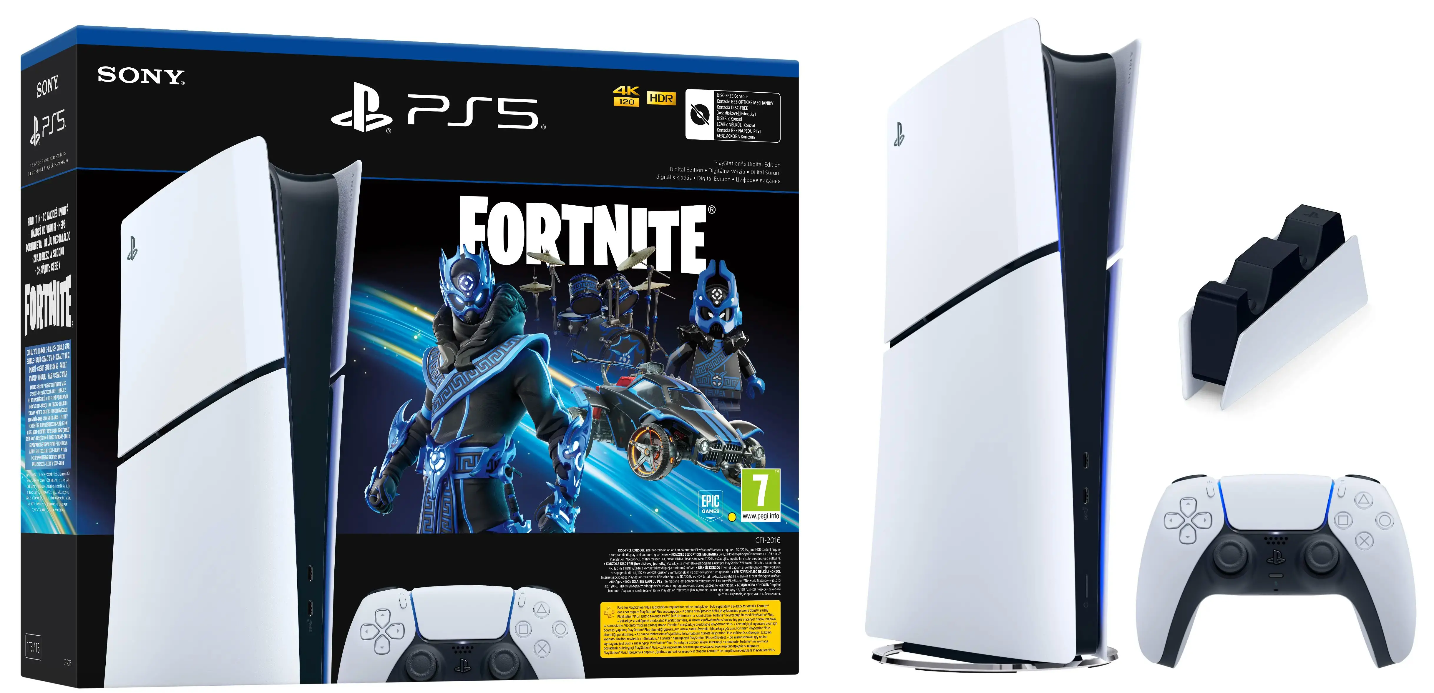 Konsola Sony PlayStation 5 Digital Slim D Chassis (PS5) 1TB Fortnite Cobalt + Stacja Ładowania DualSense