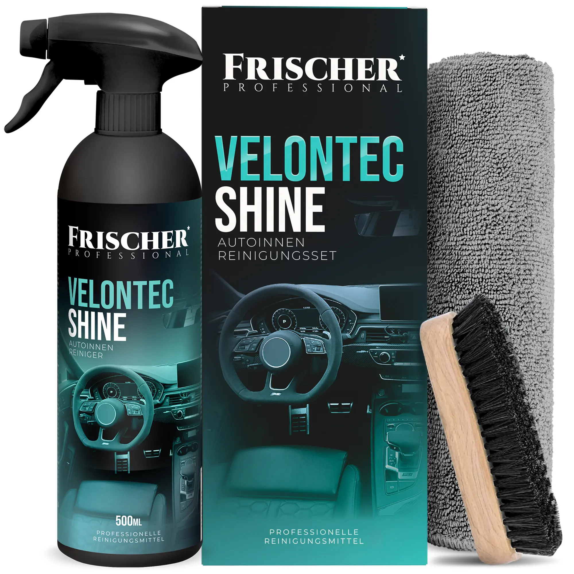 Zestaw Frischer FR00138 Środek do czyszczenia wnętrz auta 500ml + Szczotka + Mikrofibra