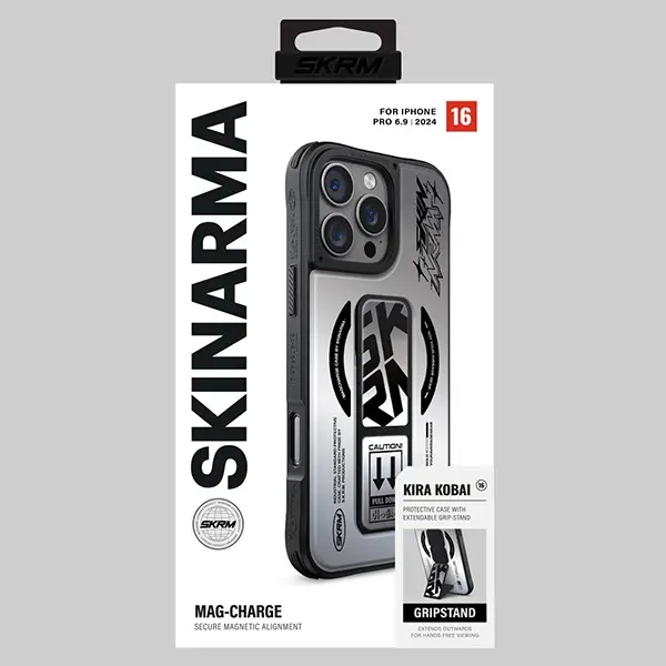 Etui Skinarma Magnetic Charging Grip Stand do iPhone 16 Pro Srebrny