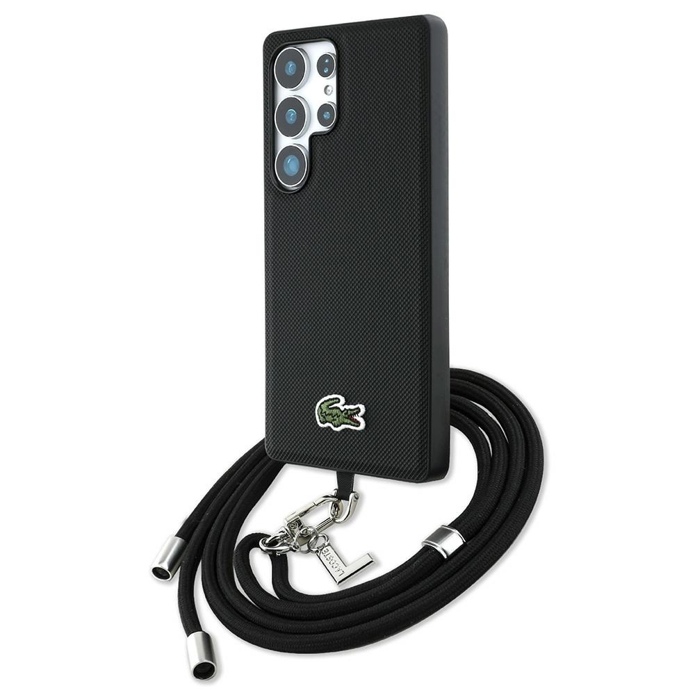 Etui Lacoste Iconic Petit Pique Woven Logo CBDY Strap MagSafe do Galaxy S25 Ultra Czarny