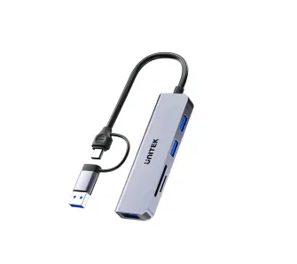 Hub USB Unitek H1320AGY01 5w1 USB-A/C 5 Gbps z czytnikiem kart SD/microSD Szary