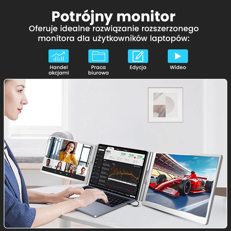 Monitor Extralink Smart Life S880 2-Screen 16" Full HD IPS 60Hz do laptopa 12" do 18,5"