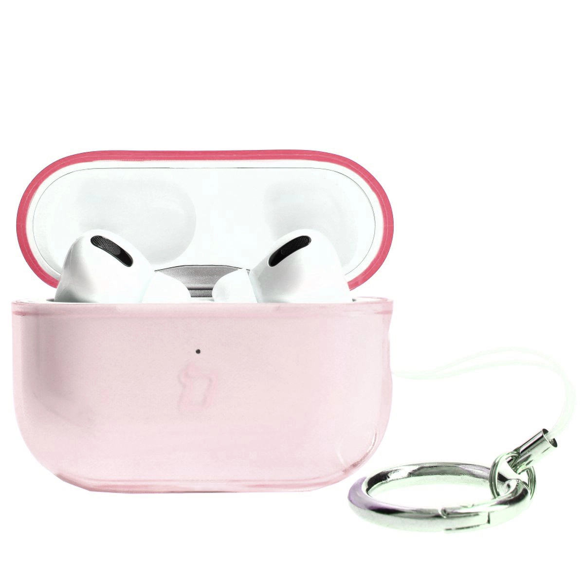 Etui na słuchawki Bizon Elastyczne z karabińczykiem do Airpods Pro 2 Przezroczysto-różowy