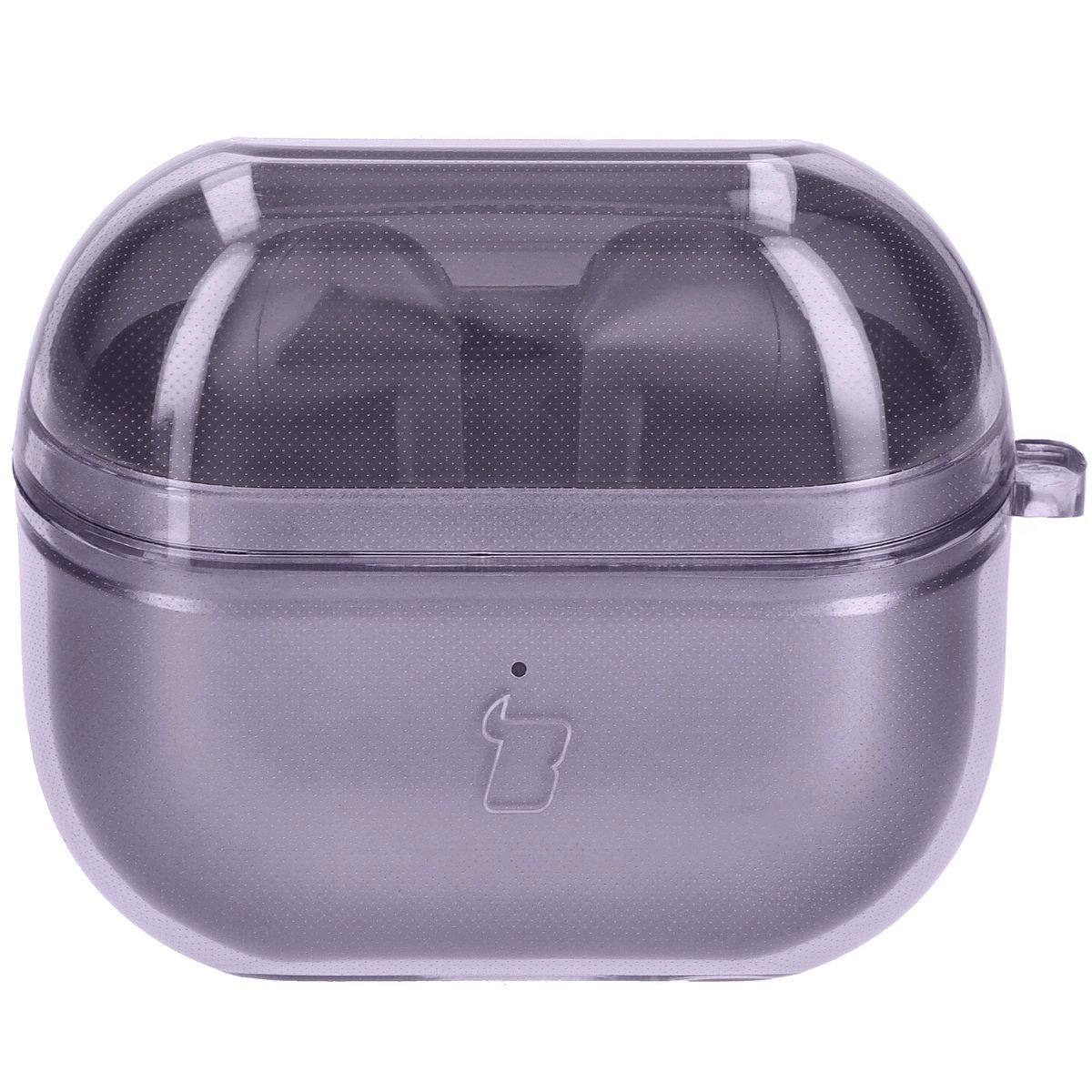 Etui na słuchawki Bizon Elastyczne z karabińczykiem do Samsung Galaxy Buds 3/3 Pro Przezroczysto-fioletowy