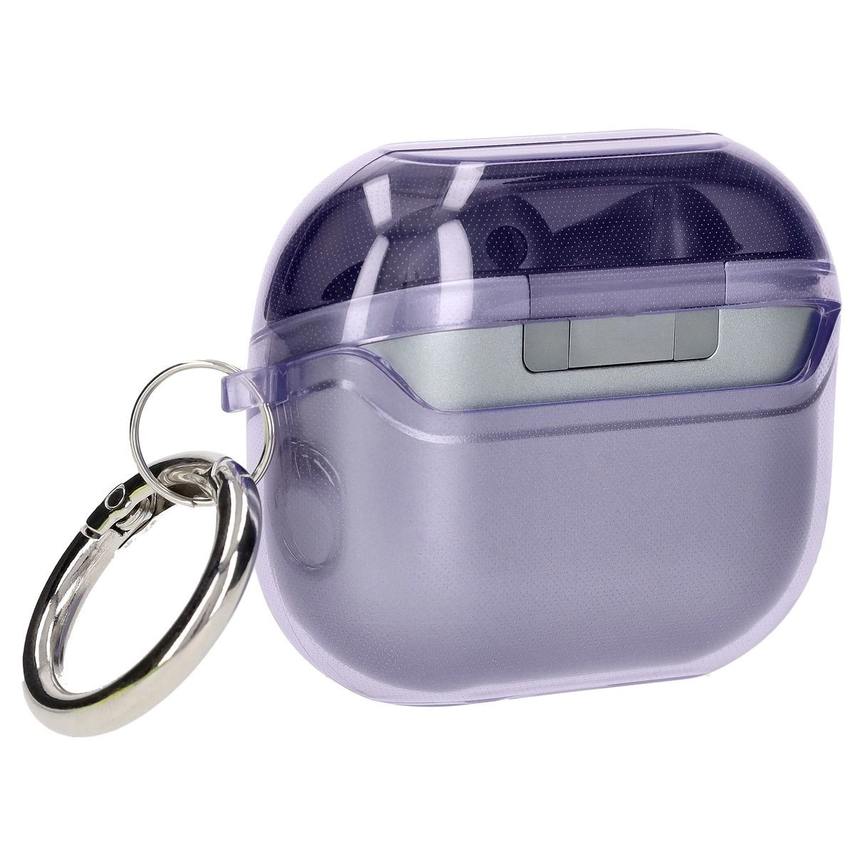Etui na słuchawki Bizon Elastyczne z karabińczykiem do Samsung Galaxy Buds 3/3 Pro Przezroczysto-fioletowy