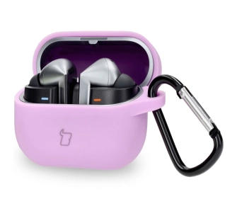 Etui na słuchawki Bizon Silikonowe z karabińczykiem do Samsung Galaxy Buds 3/3 Pro/3 FE Fioletowy
