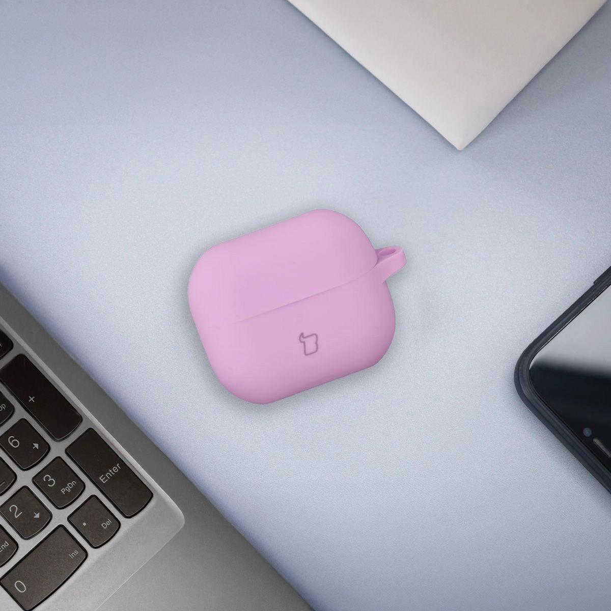 Etui na słuchawki Bizon Silikonowe z karabińczykiem do Samsung Galaxy Buds 3/3 Pro Fioletowy