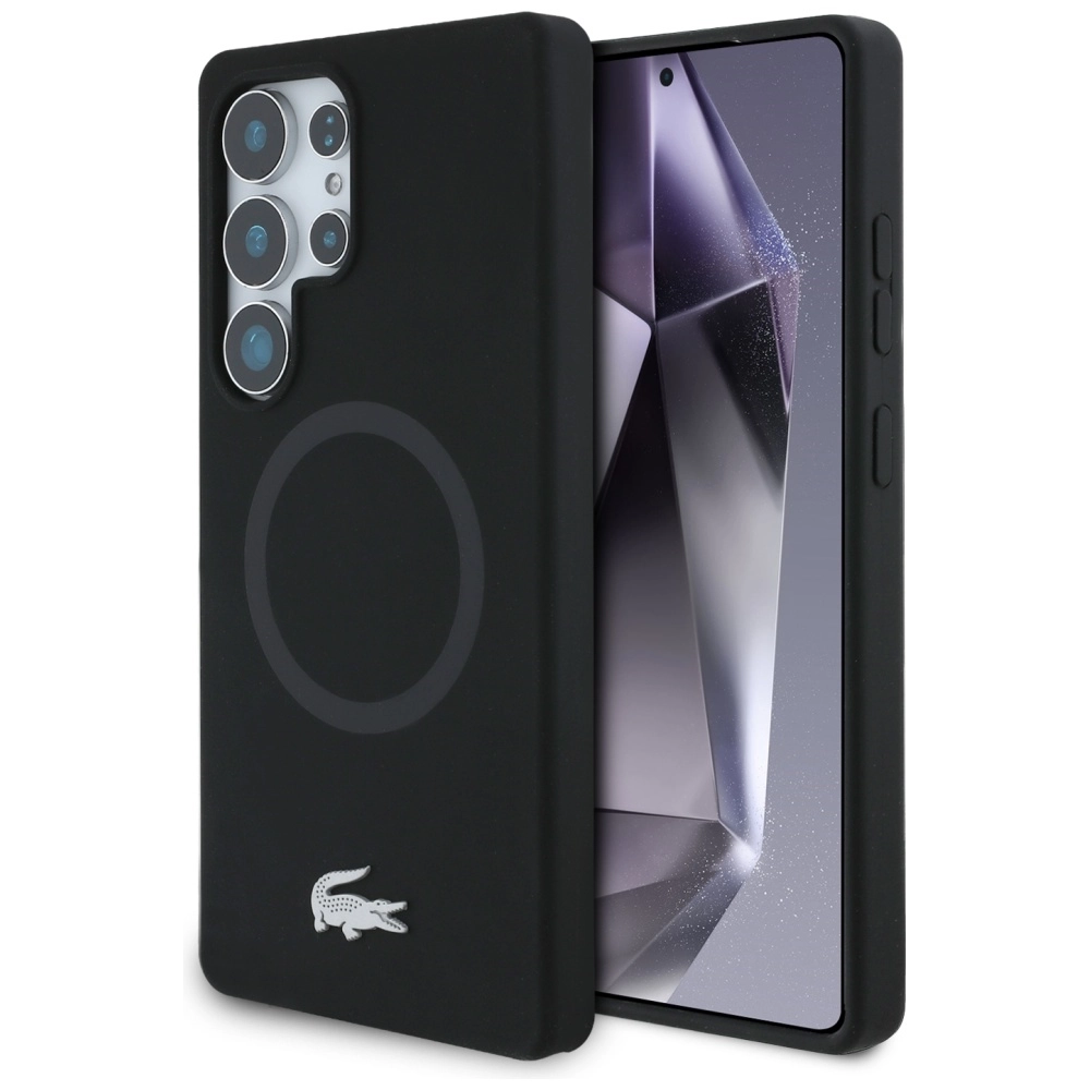 Etui Lacoste Silicone Microfiber W/ Silver Croc Logo MagSafe do Galaxy S25 Ultra Czarny