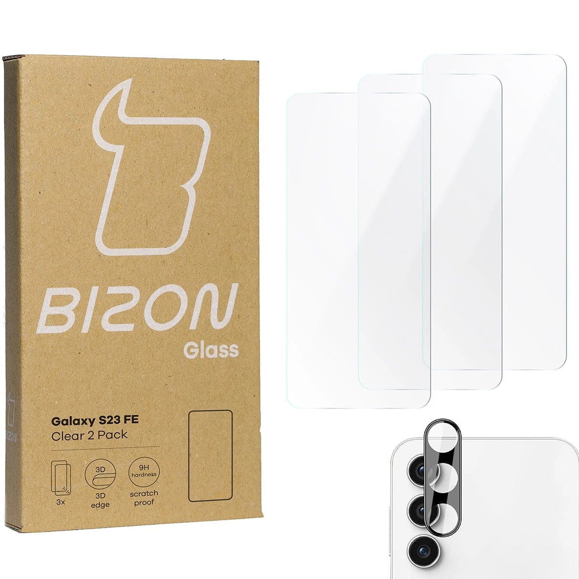 Zestaw ochronny Bizon 3x szkło + szybka na aparat Clear 2 Pack do Galaxy S23 FE