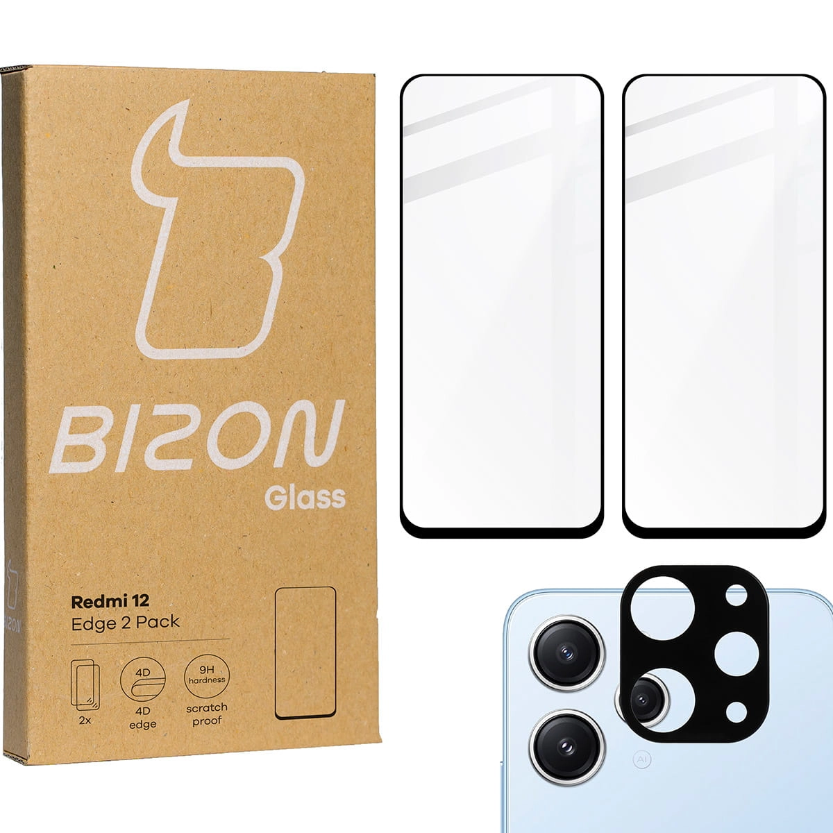 Zestaw ochronny Bizon 2x szkło + szybka na aparat Edge 2 Pack do Xiaomi Redmi 12