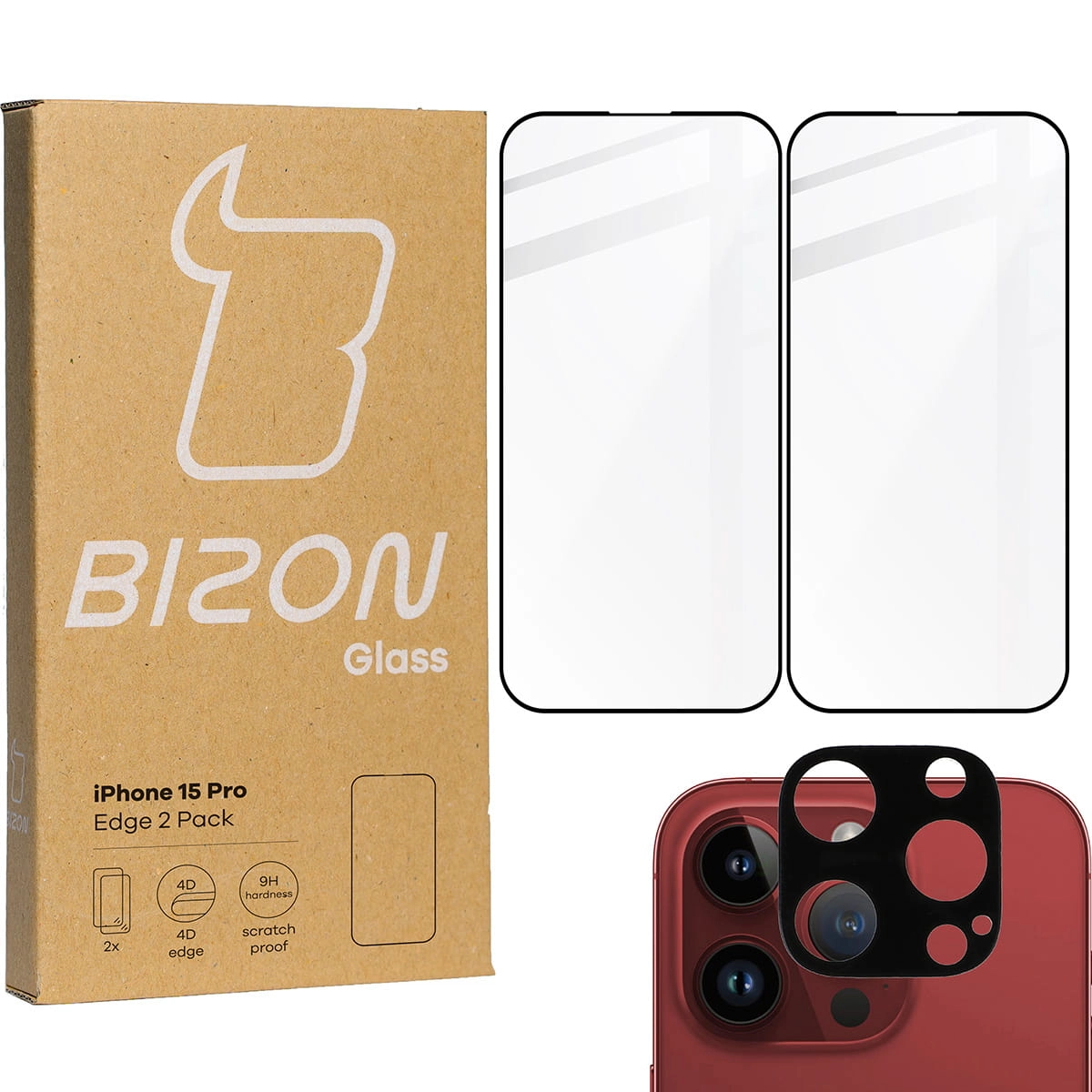 Zestaw ochronny Bizon 2x szkło + szybka na aparat Edge 2 Pack do iPhone 15 Pro