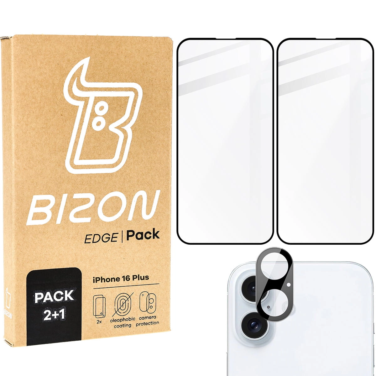 Zestaw ochronny Bizon 2x szkło + szybka na aparat Edge 2 Pack do Apple iPhone 16 Plus