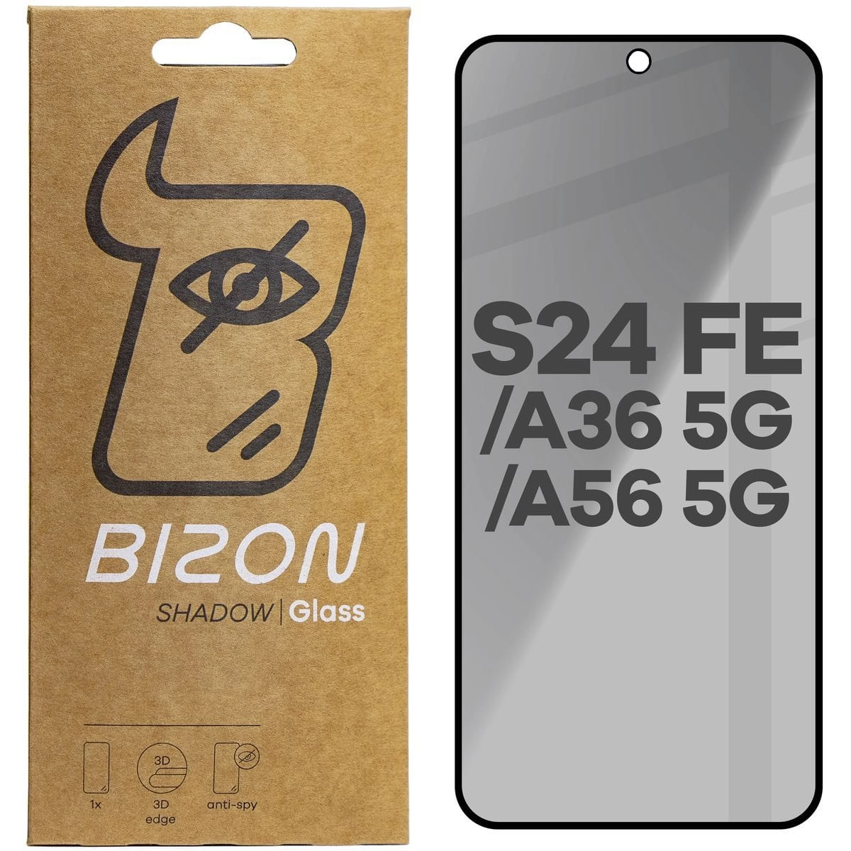 Szkło hartowane Bizon prywatyzujące pełne Edge Shadow do Galaxy S24 FE/A36 5G/A56 5G Przyciemniane