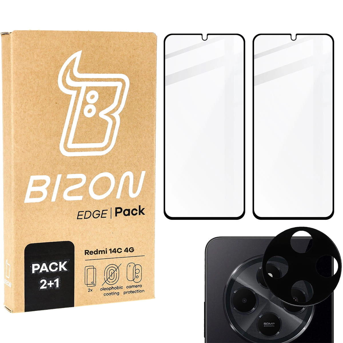 Zestaw ochronny Bizon 2x szkło + szybka na aparat Edge 2 Pack do Xiaomi Redmi 14C 4G