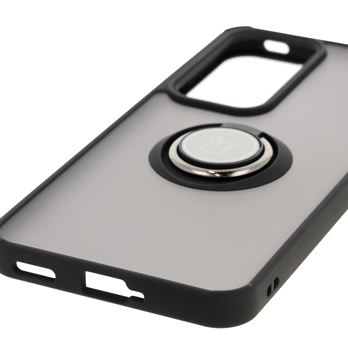 Etui Bizon z uchwytem na palec Hybrid Ring do Oppo Reno 12 Pro Przydymione z czarną ramką